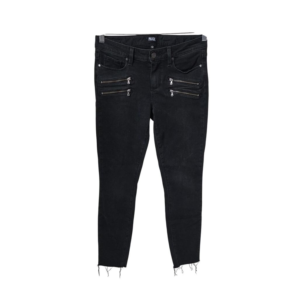 Paige Edegmont Skinny Black Fog Wash Jeans Zipper Accents Womens Waist Size 28